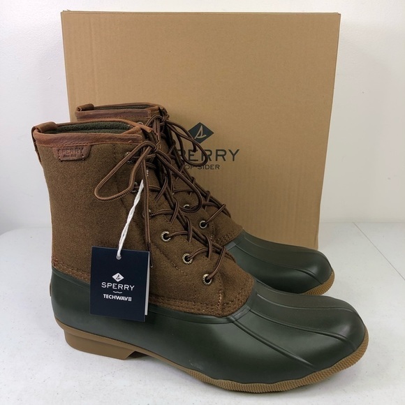SPERRY Saltwater Wool Brown Olive Duck Boots - Picture 1 of 12